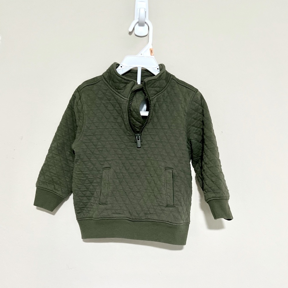 Old Navy Green Quarter-Zip Quilted Sweatshirt, 18-24M